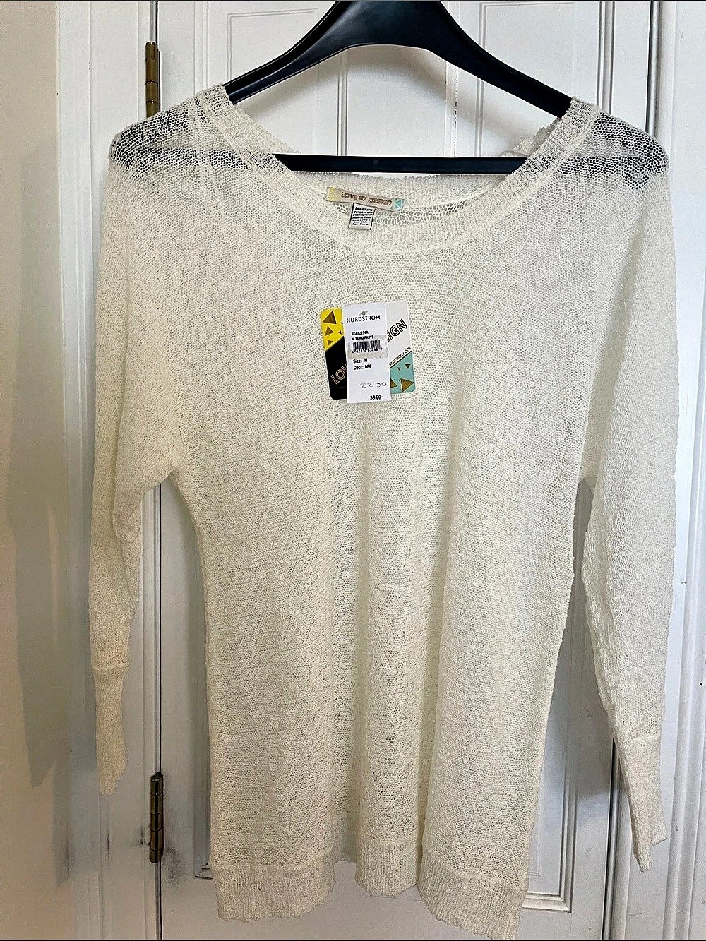 Love by Design Almond Paste Open Knit Crewneck Sweater Medium NWT